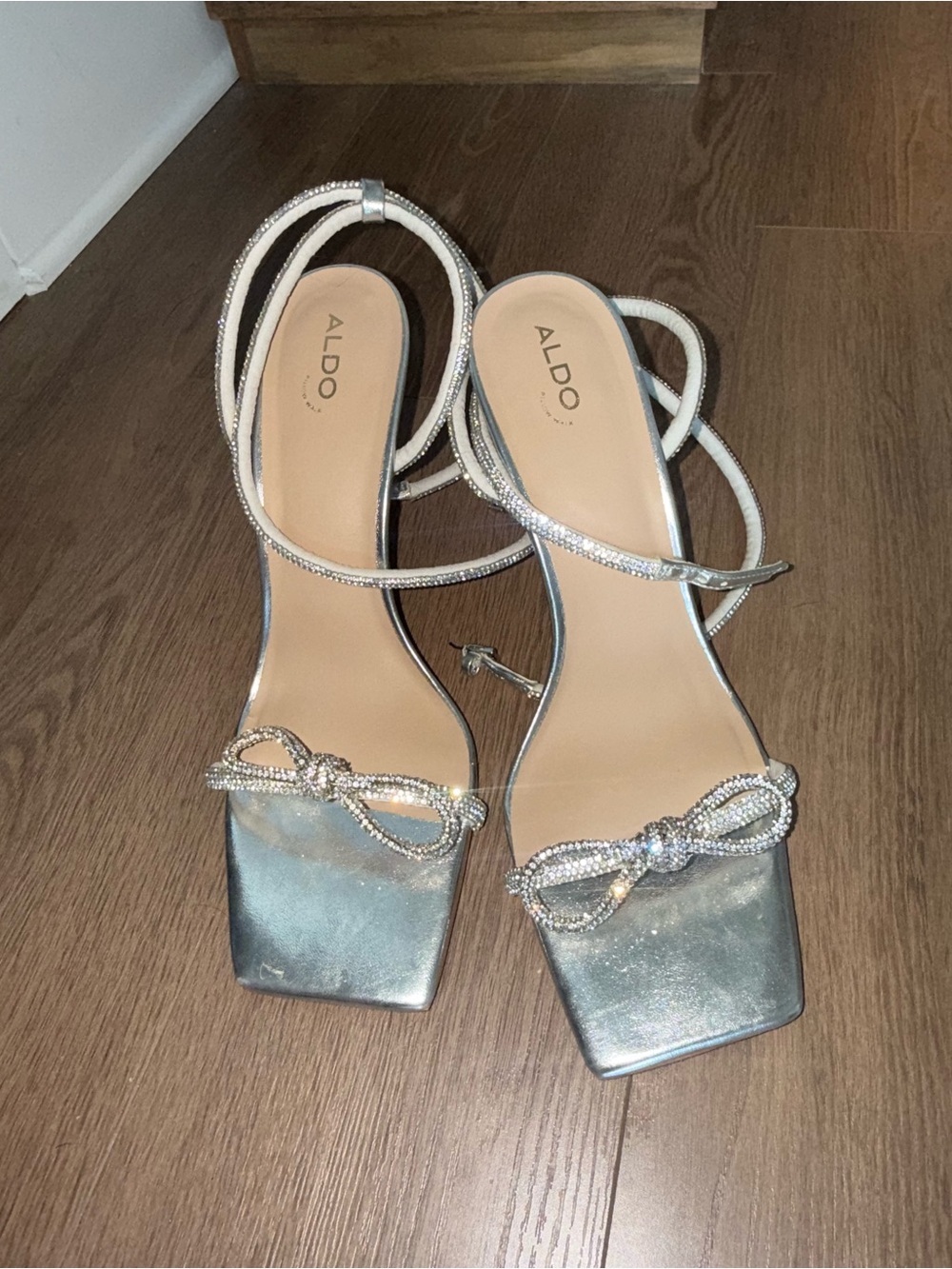 ALDO Silver Rhinestone Bow Square-Toe Heels